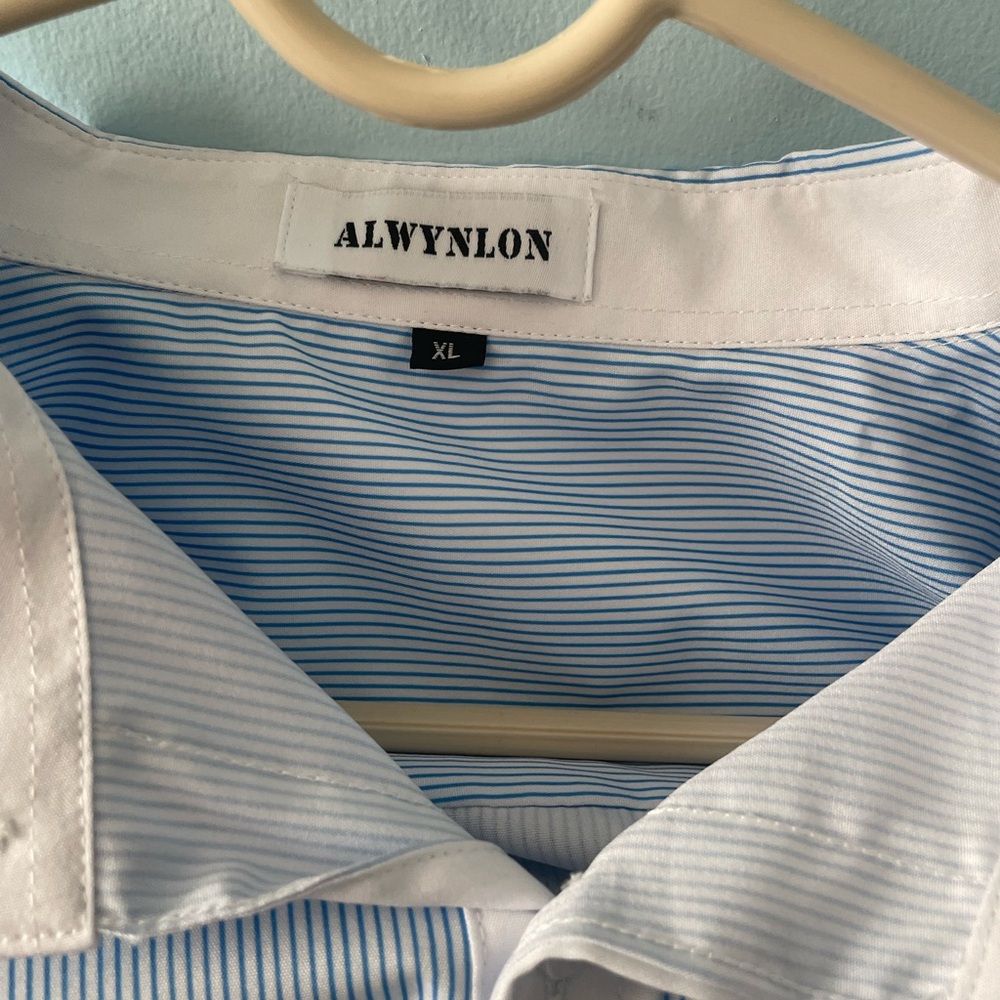 Mens Fashion Striped Shirt Casual Long Sleeve Light blue Xlarge brand new - Picture 2 of 6